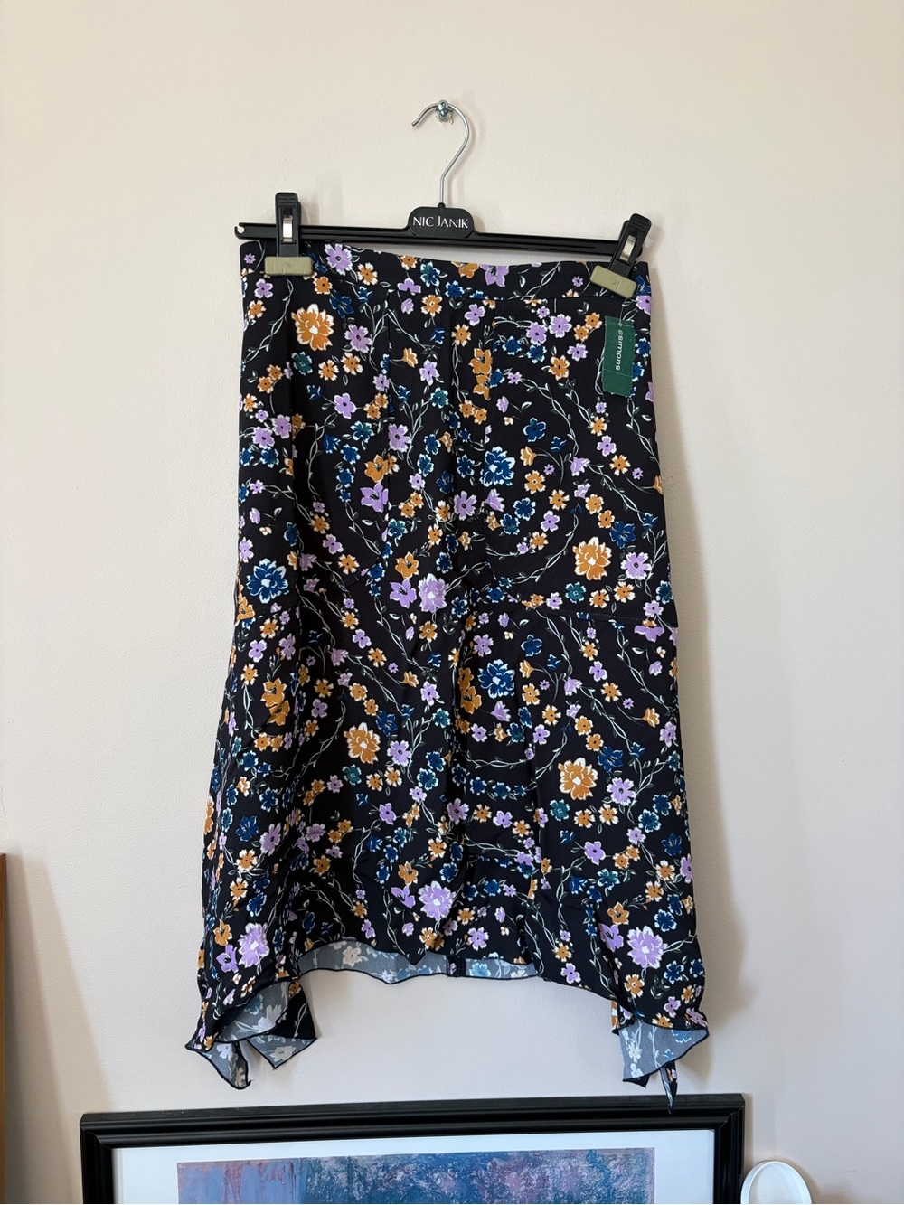 See By Chloé- Floral Handkerchief Hem Skirt - Black with Purple & Mustard Floral